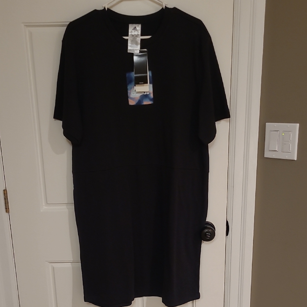 Adidas Classic Black Dress T Shirt Dress With Pockets, Size L
